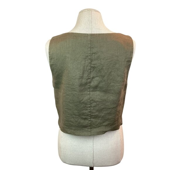 Madewell Womens Scoop Crop Top Size 8 Olive Linen - Picture 4 of 8